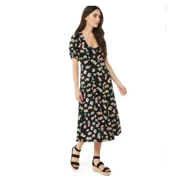 NWT Scoop Black Floral Button Front Midi Dress Size M - Picture 3 of 16